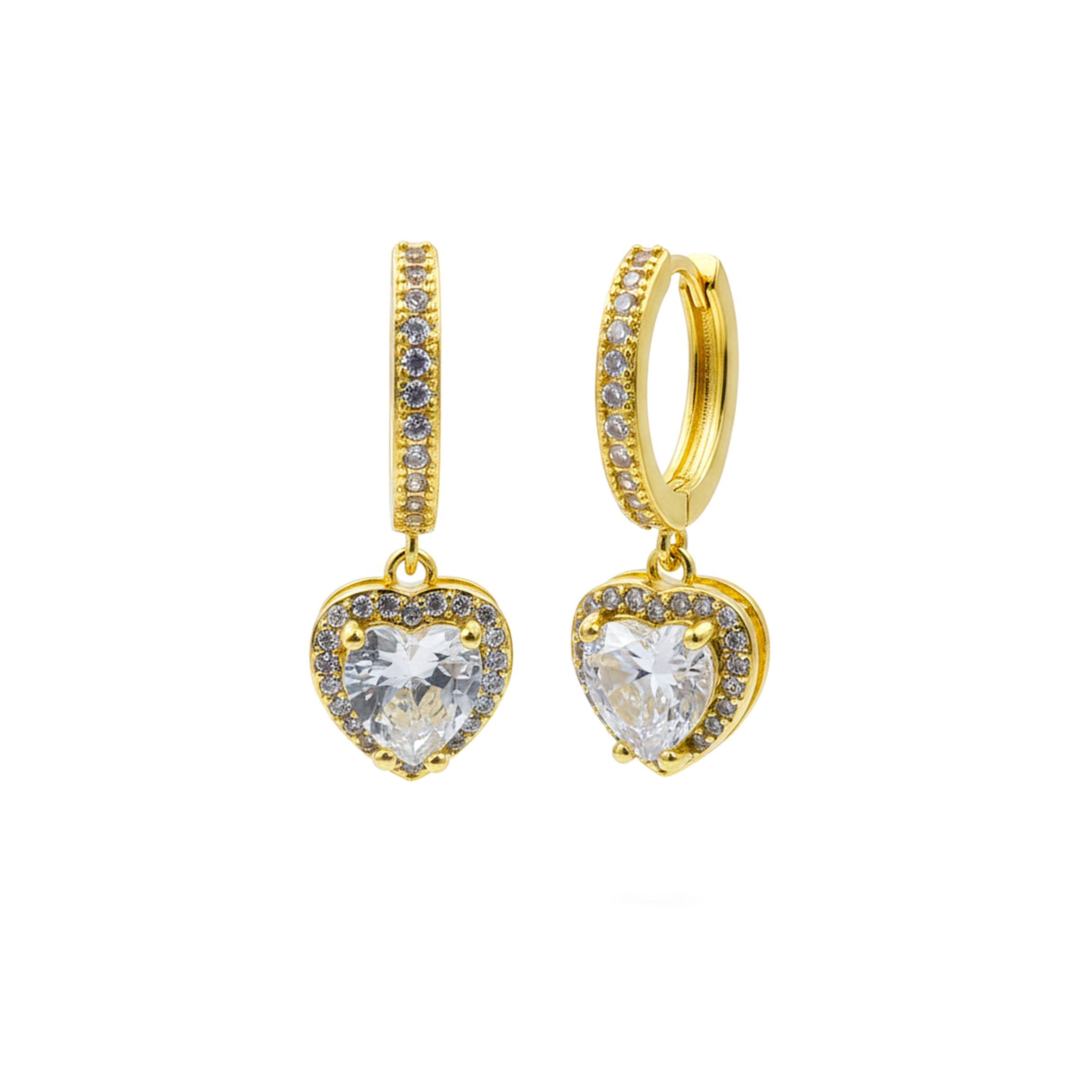Women Stud Earrings Crystal Heart Drop Hoop Gold jewellery - Finora Jewels