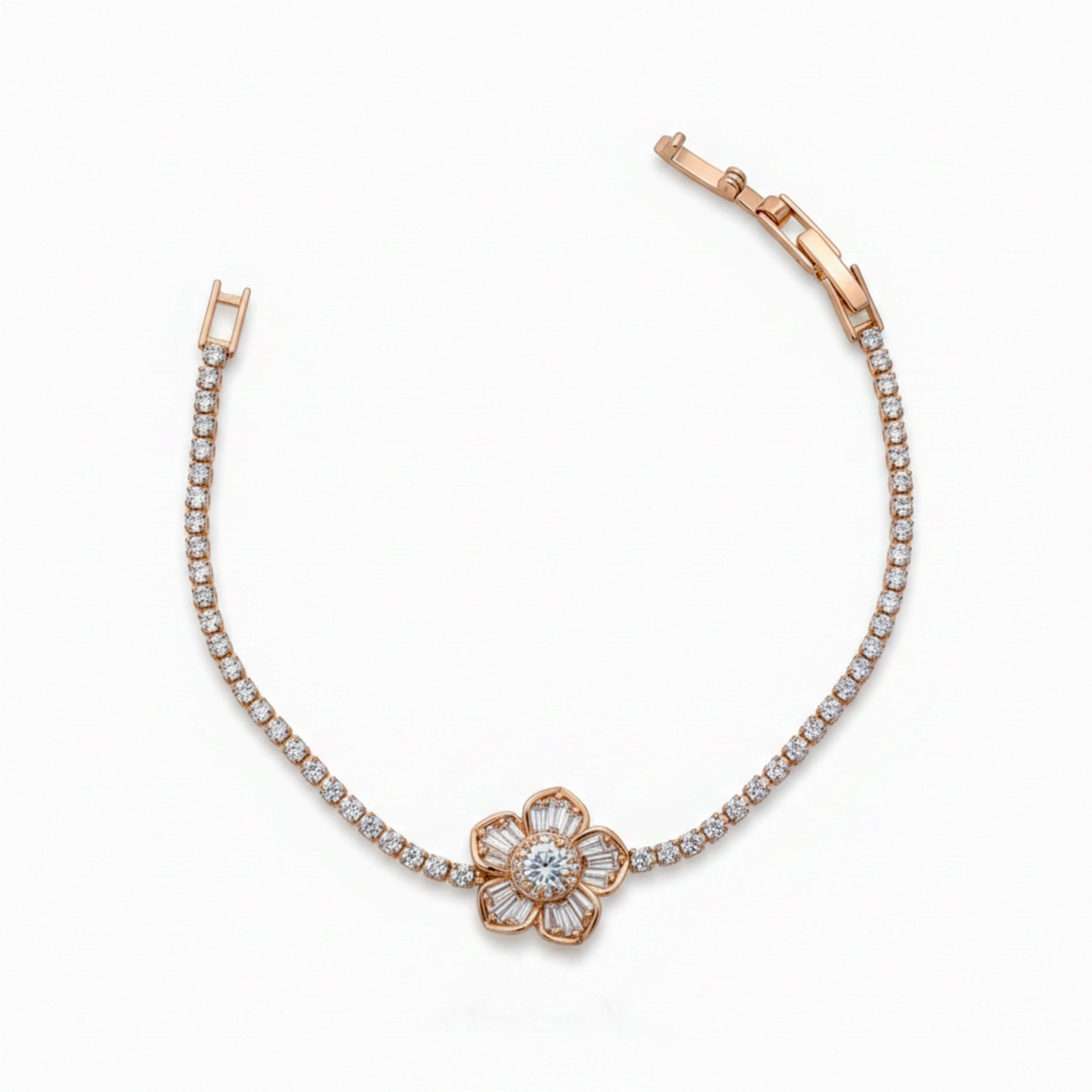 Rose Gold Floral Tennis Bracelet for women - Finora Jewels