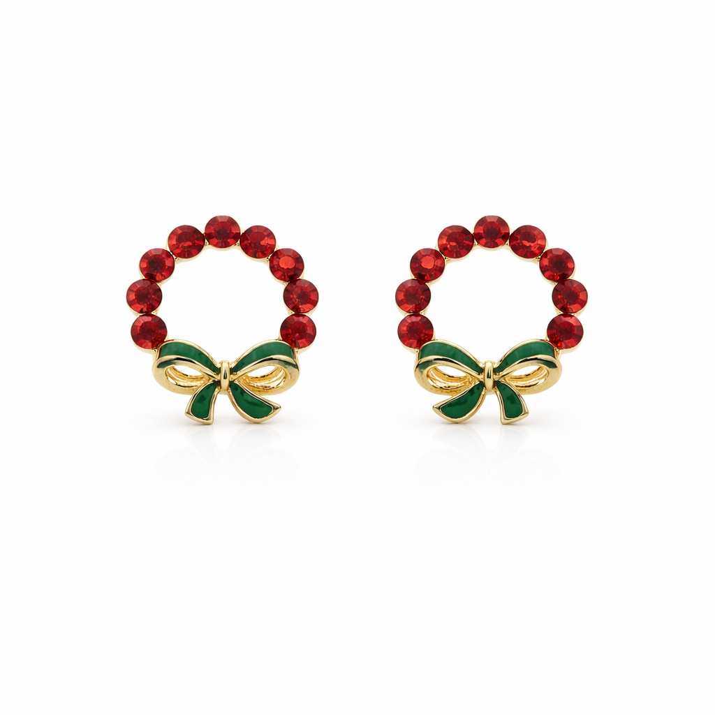 Crimson Wreath Bow Post Ear Studs GWE -117