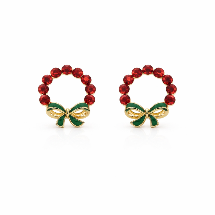 Crimson Wreath Bow Post Ear Studs GWE -117