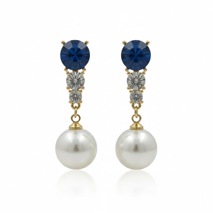 Blue Cubic Zirconia & Moti Dangle Ear Studs GWE -143