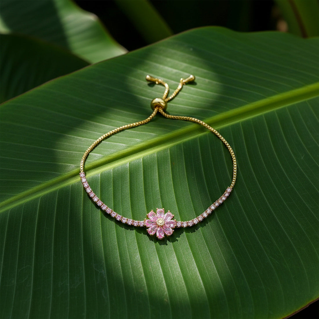 Women Bracelet Pink Floral Gold jewellery - Finora Jewels