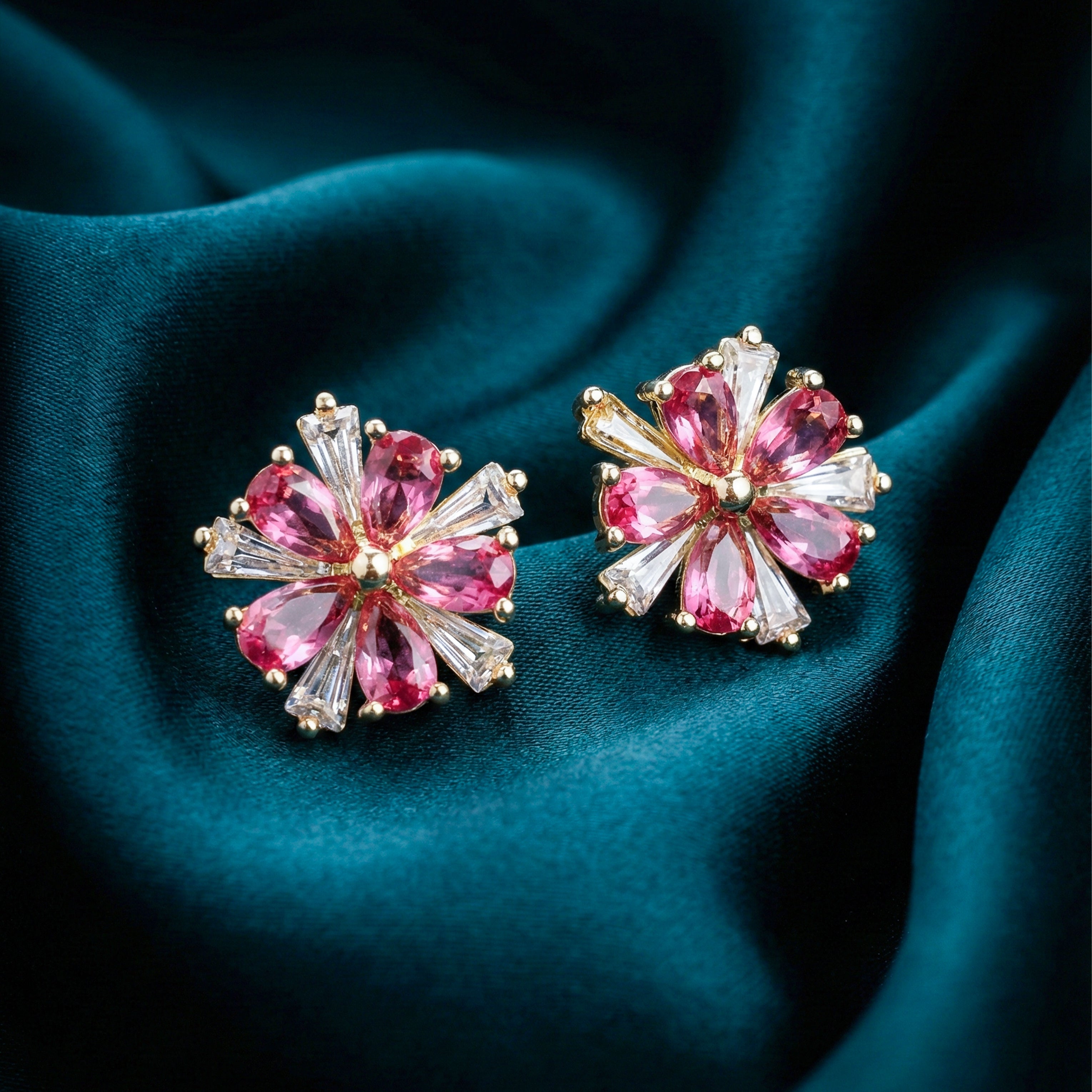Crystal Flower Stud Stud Earrings for women in Gold - Finora Jewels