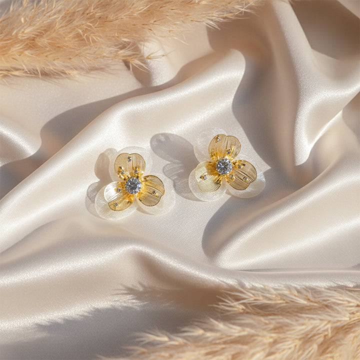 Gold-Toned Sheer Foliage Post Ear Studs GWE -169