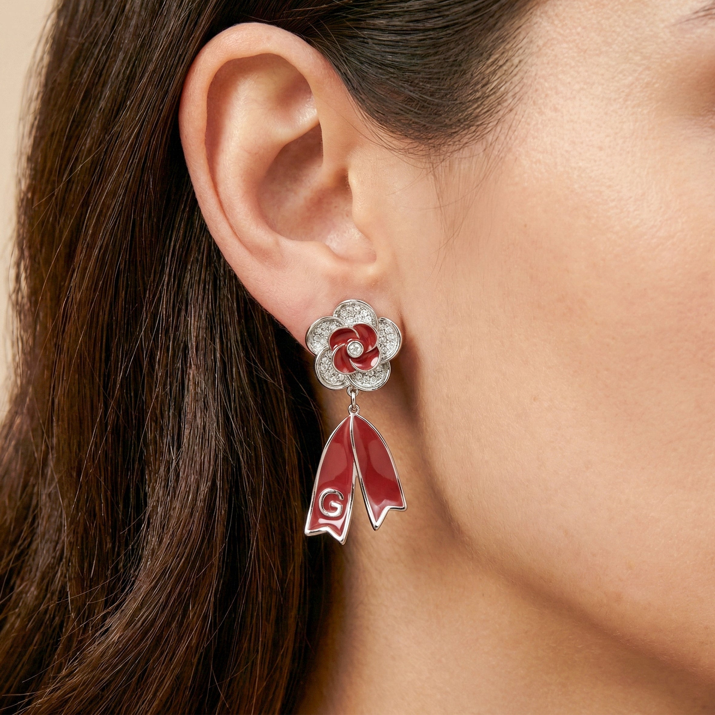 Women Stud Earrings Ruby Bloom Drop Silver jewellery - Finora Jewels