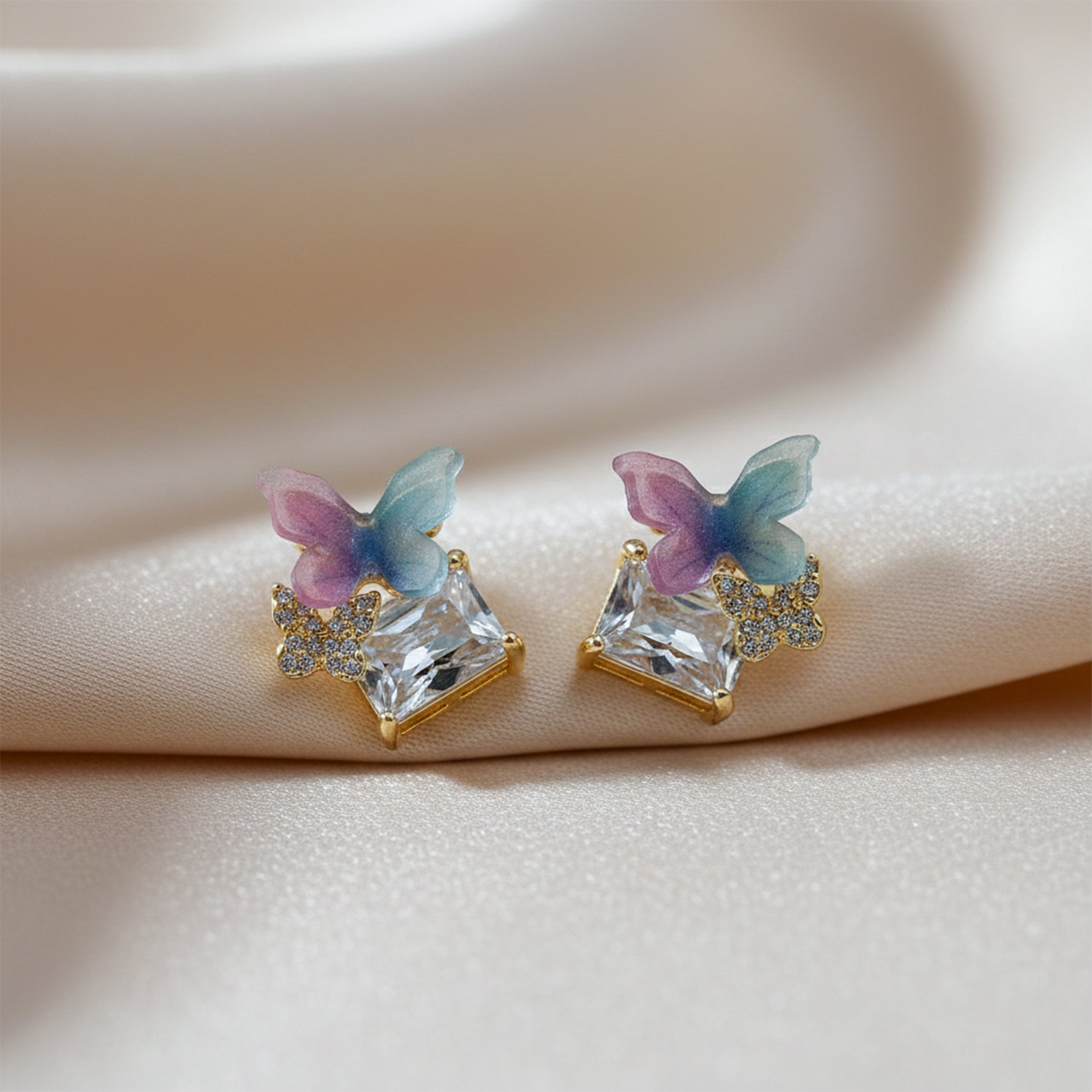 Papillon Cubic Zirconia Post Ear Studs GWE -128