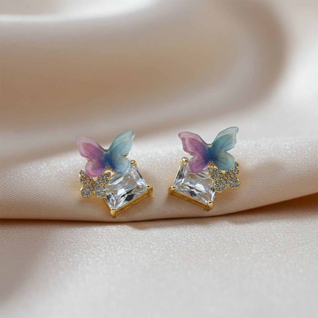 Papillon Cubic Zirconia Post Ear Studs GWE -128
