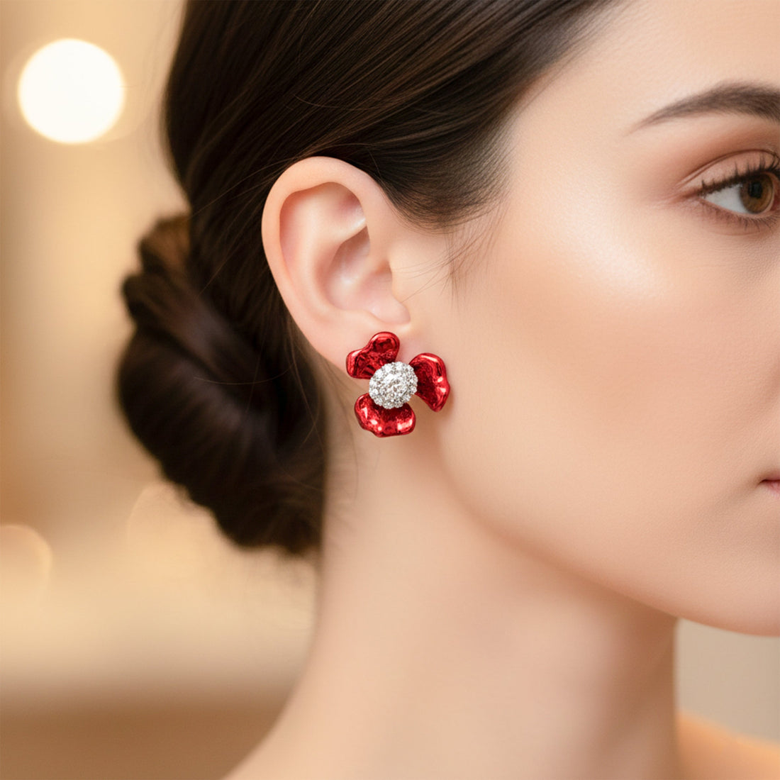 Ruby Bloom Crystal Stud Stud Earrings for women in Gold - Finora Jewels