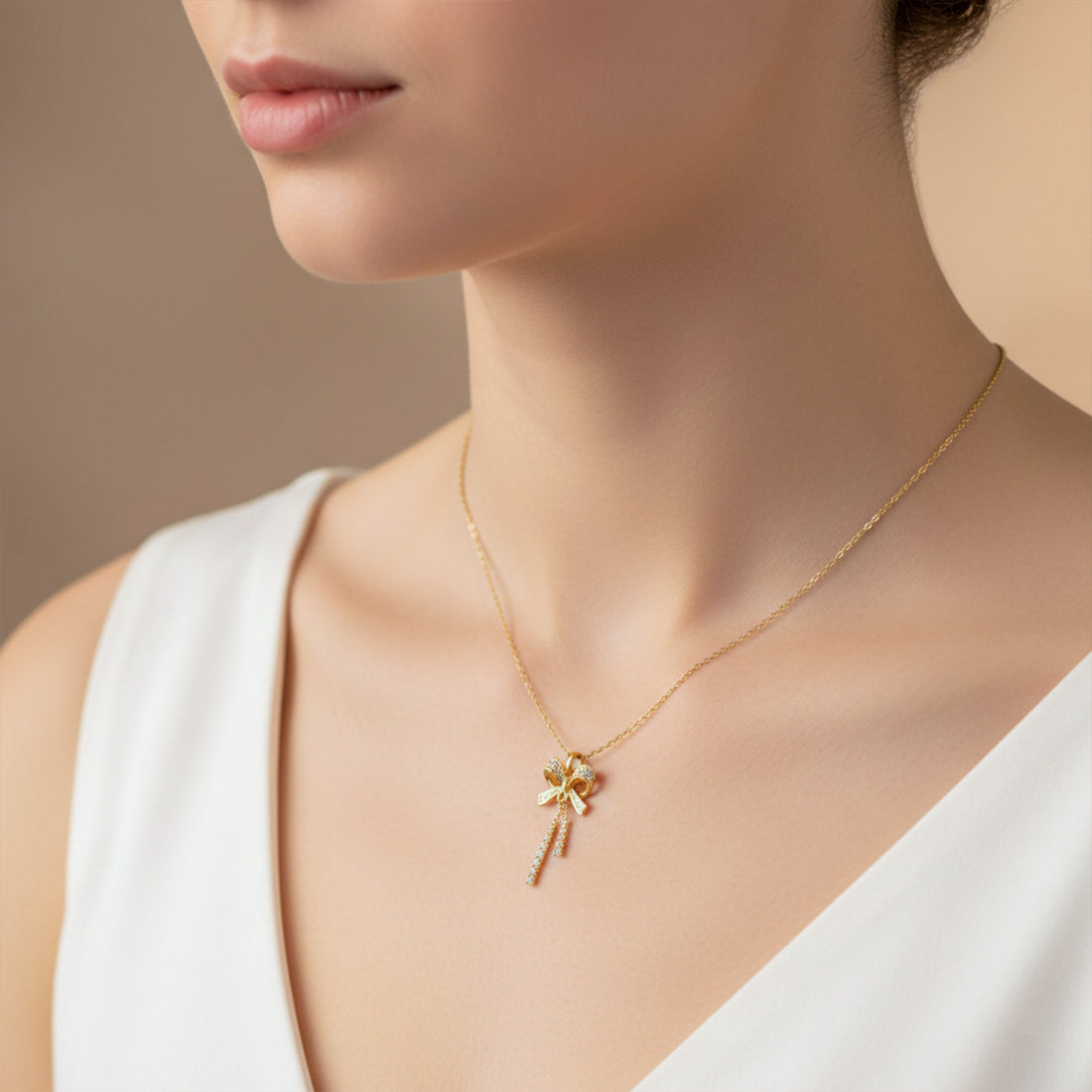 Bow Tassel Necklace for women in Gold - Finora Jewels