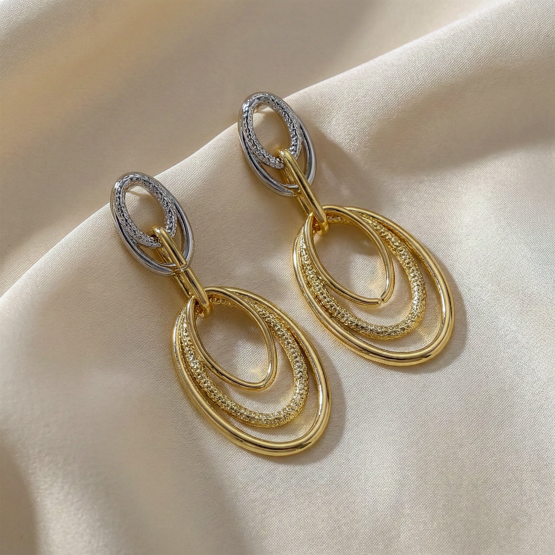 Women Stud Earrings Orbit Two-Tone Drop Gold jewellery - Finora Jewels
