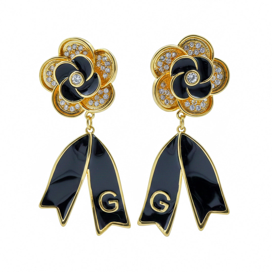 Midnight Bloom Drop Stud Earrings for women in Gold - Finora Jewels