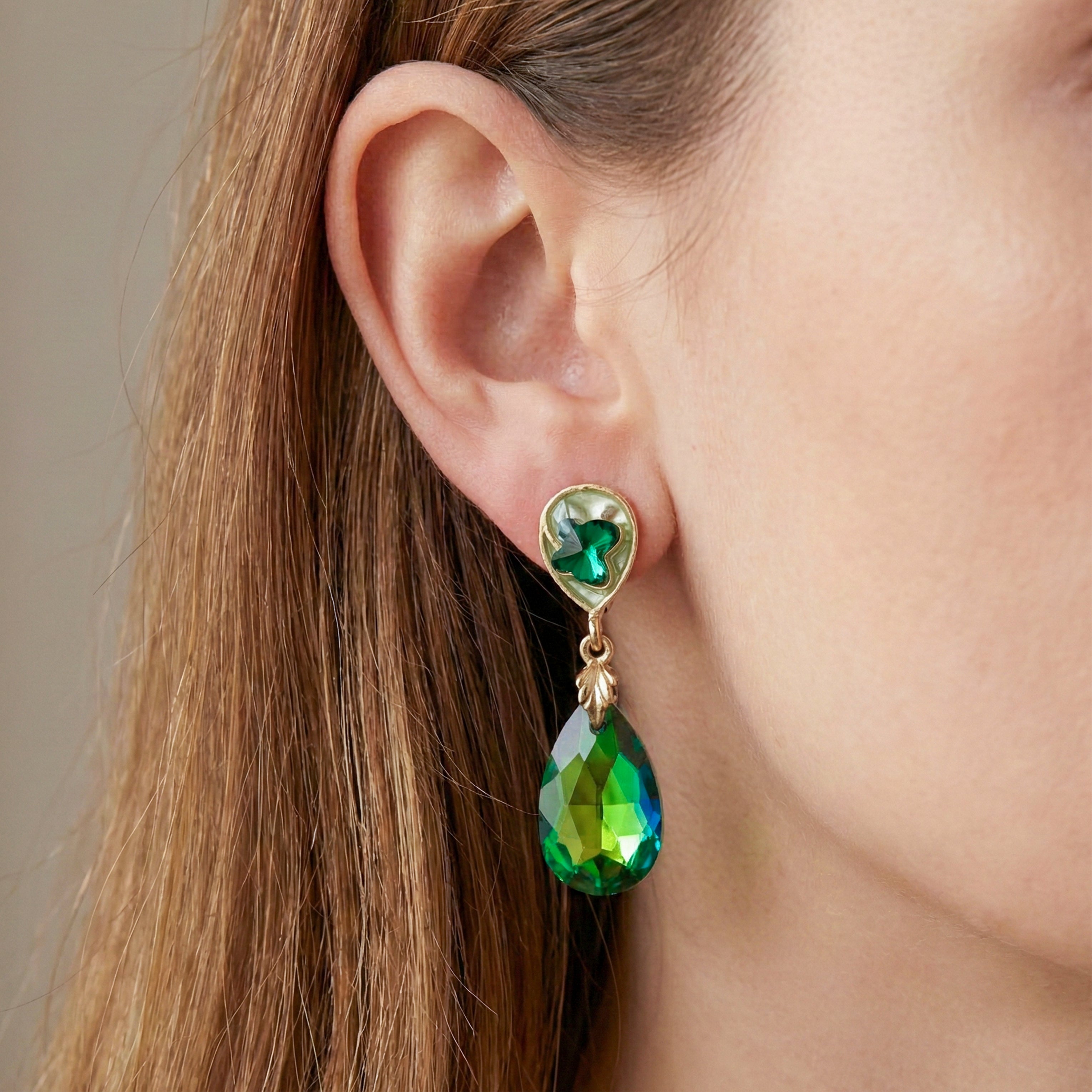 Gold Emerald Green Stud Earrings for women - Finora Jewels