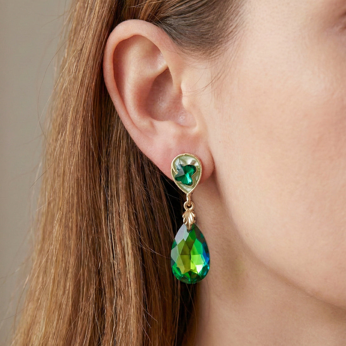 Gold Emerald Green Stud Earrings for women - Finora Jewels