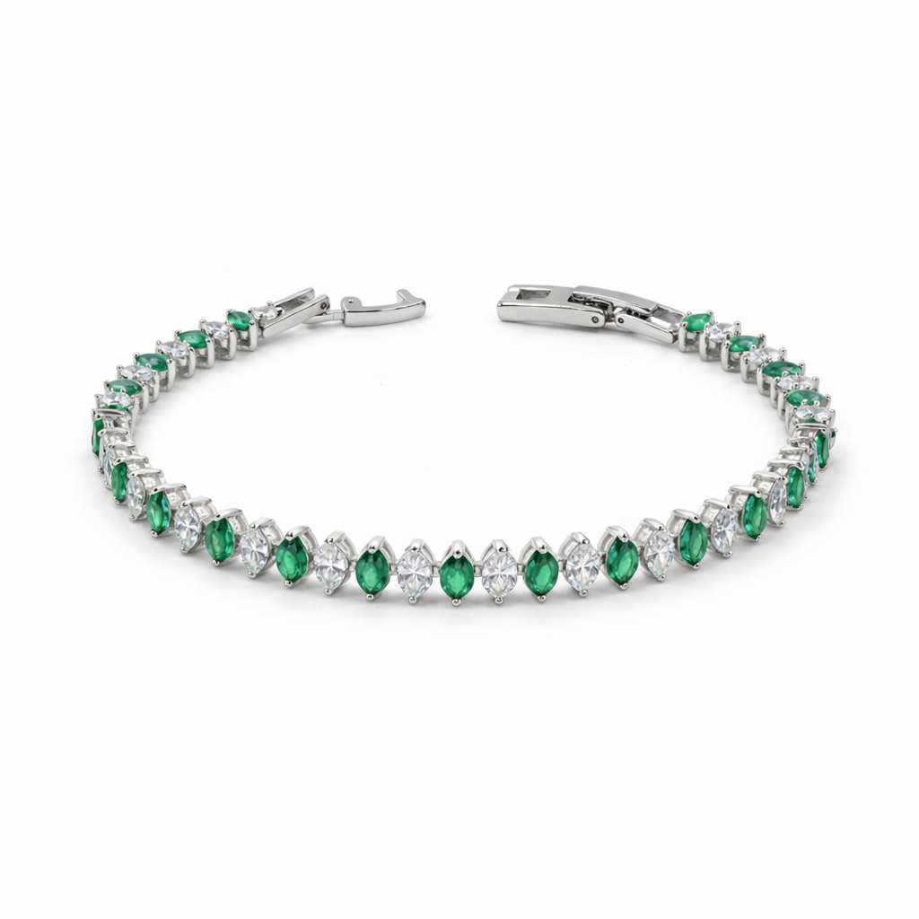 Gold Emerald Alternating Marquise Tennis Bracelet for women - Finora Jewels
