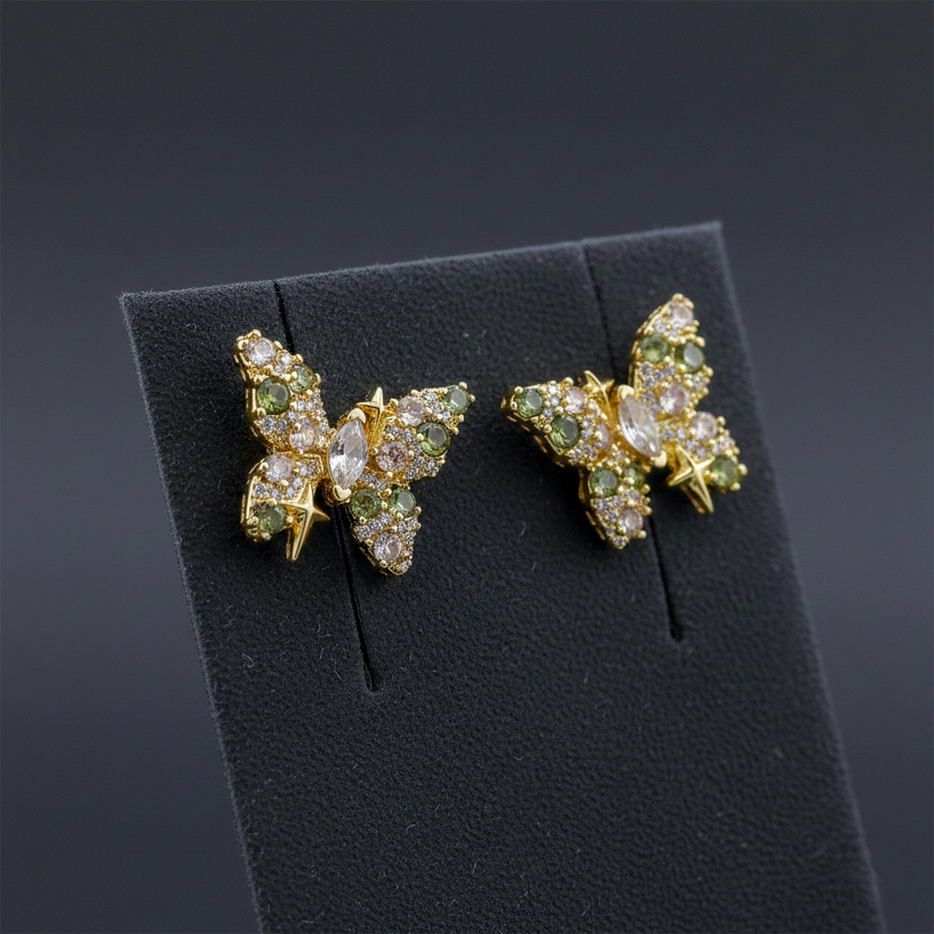 Multicolor Butterfly Crystal Stud Stud Earrings for women in Gold - Finora Jewels