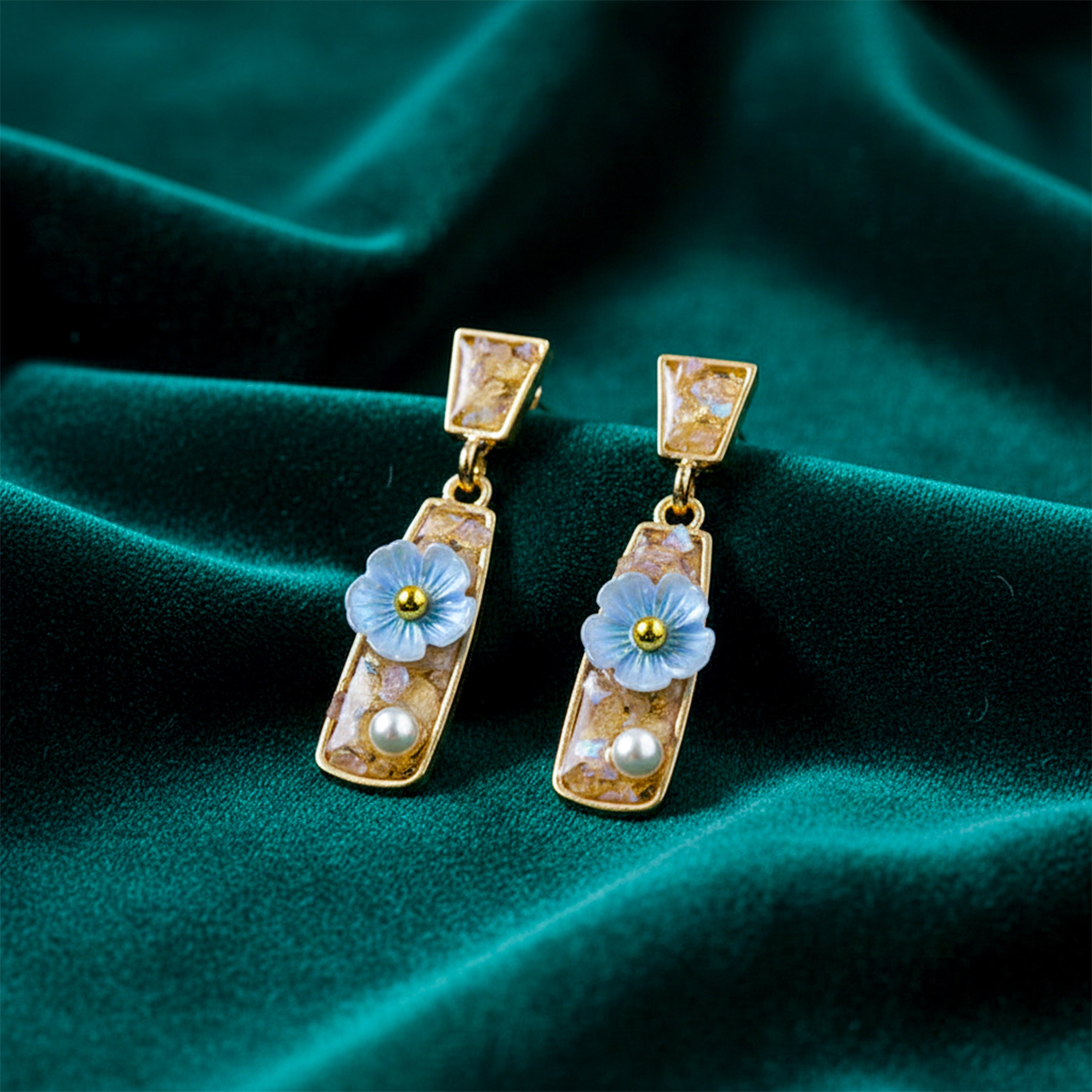 Gold Bloom Drop Earrings for women - Finora Jewels