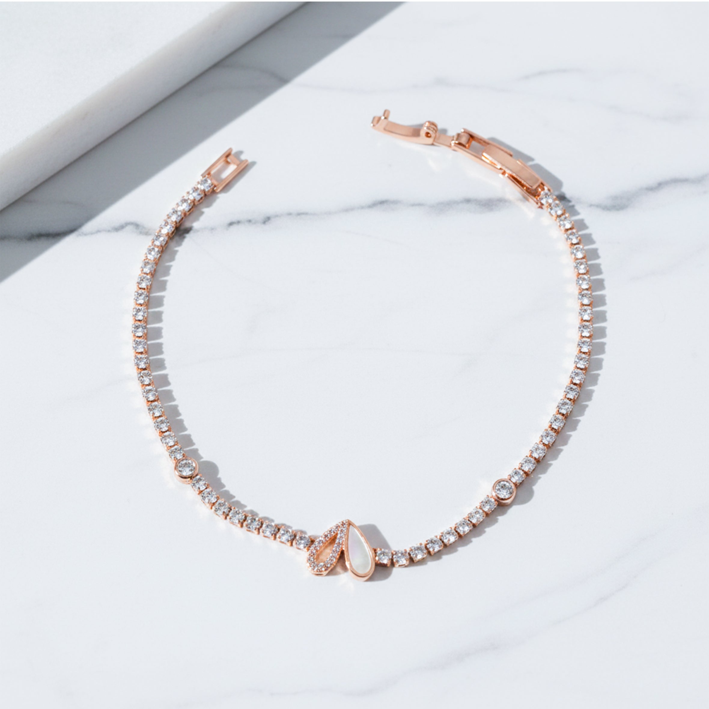 Pearl Drop Tennis Bracelet for women in Rose Gold - Finora Jewels