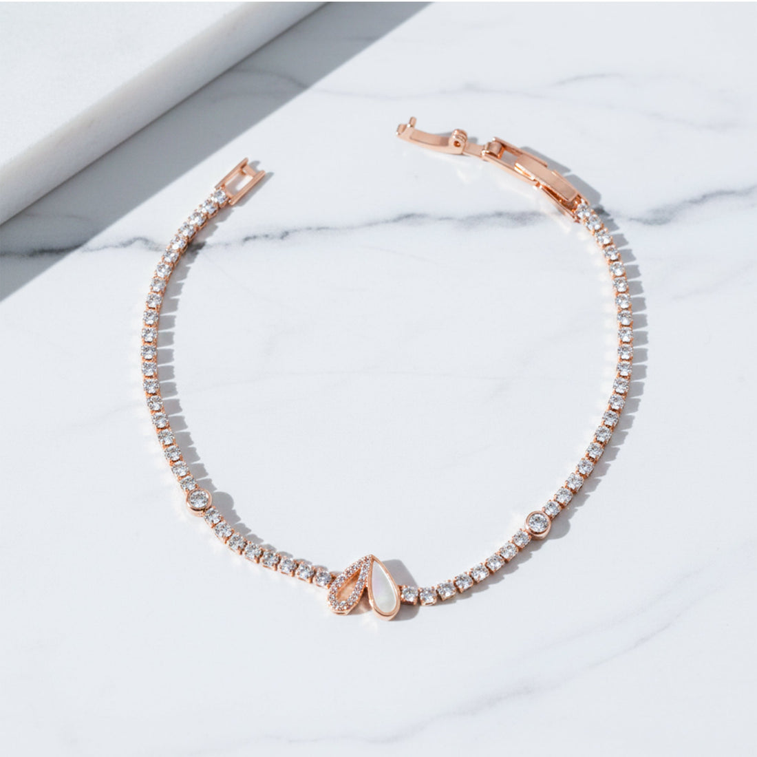 Pearl Drop Tennis Bracelet for women in Rose Gold - Finora Jewels