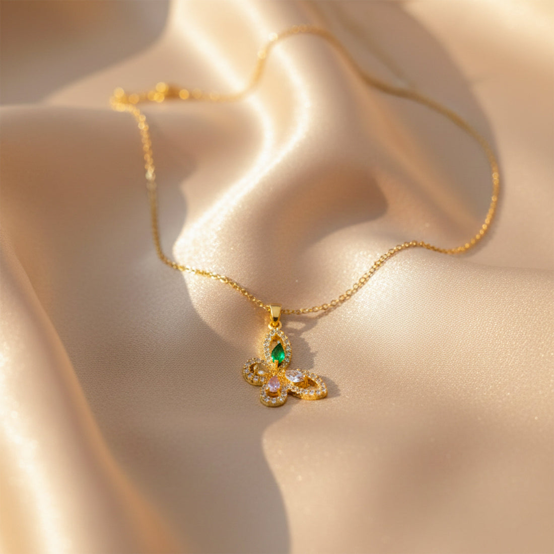Women Necklace Multicolor Butterfly CZ Gold jewellery - Finora Jewels