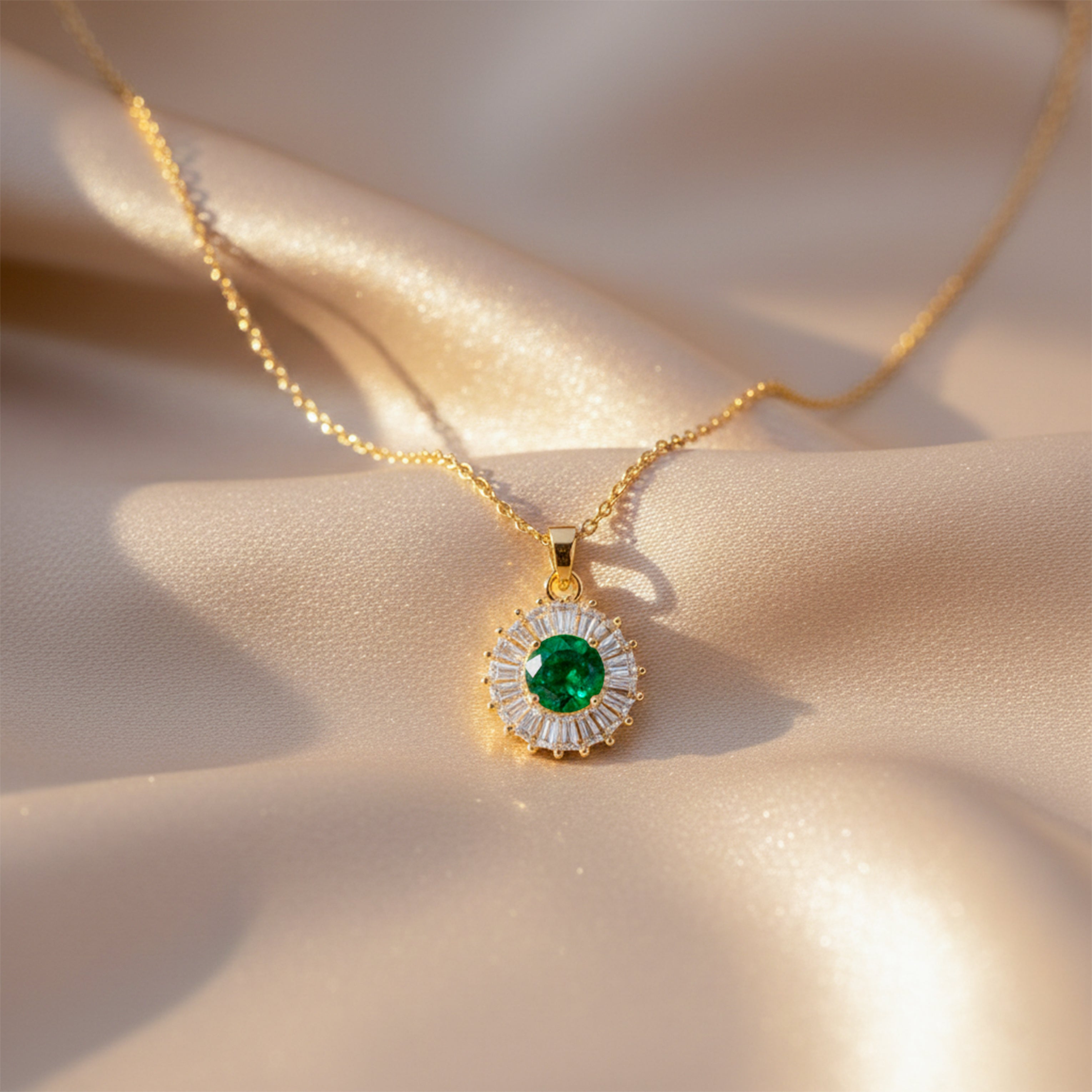 Verde Jade Bloom Zirconia Locket Link Set GWN -82