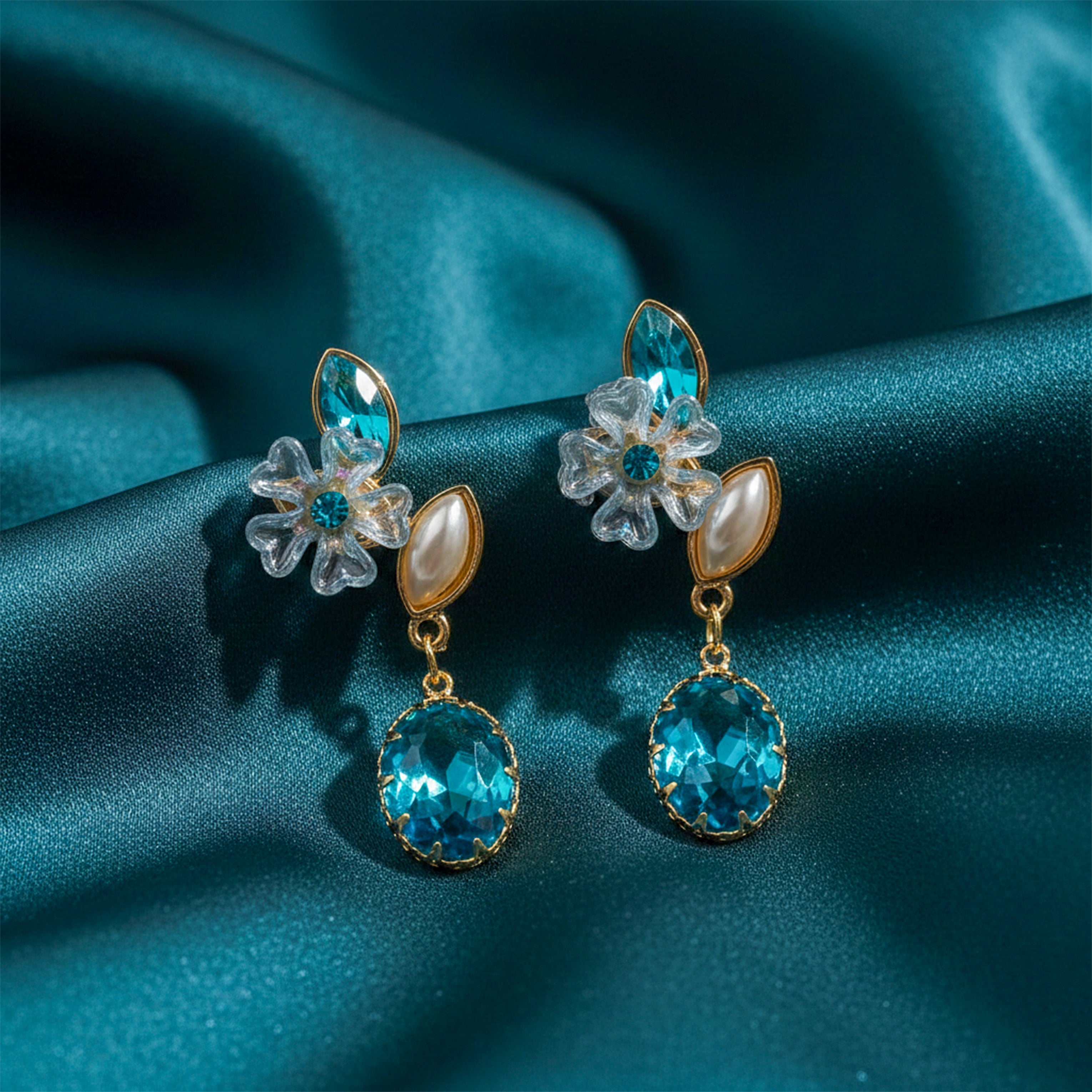 Ocean Bloom Dangle Ear Studs GWE -239