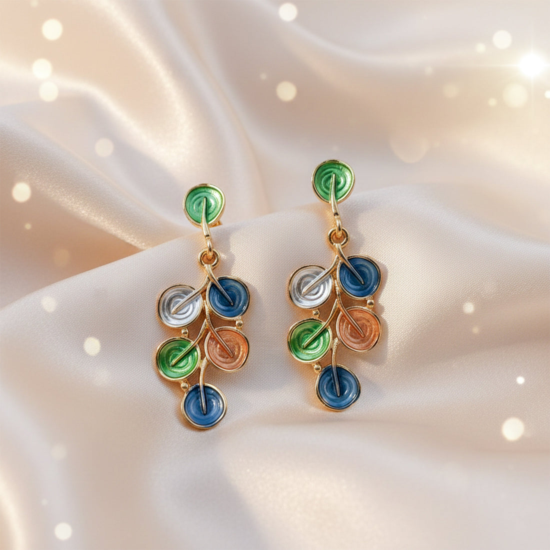 Multicolor Enamel Foliage Dangle Ear Studs GWE -206