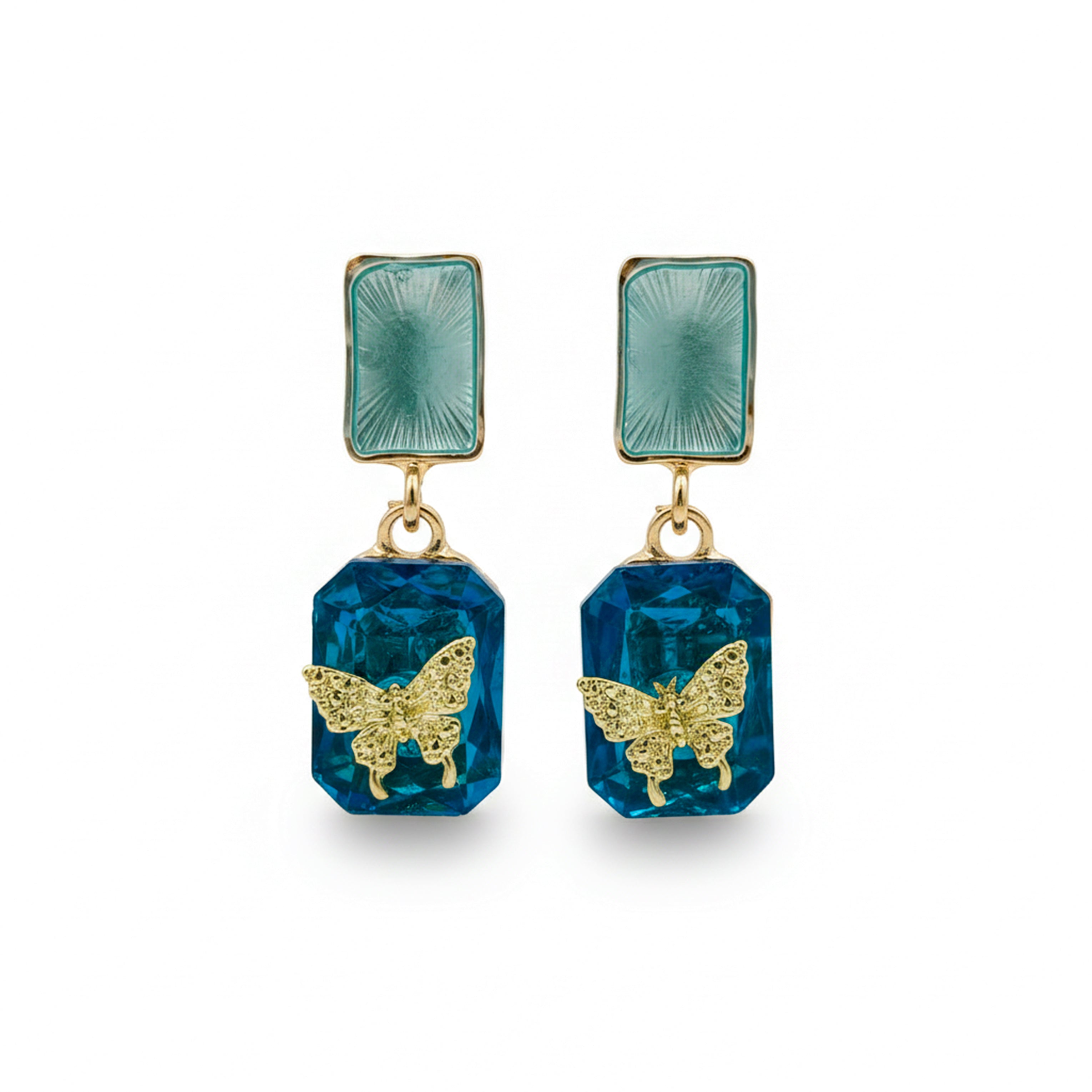 Gold Blue Crystal Stud Earrings for women - Finora Jewels