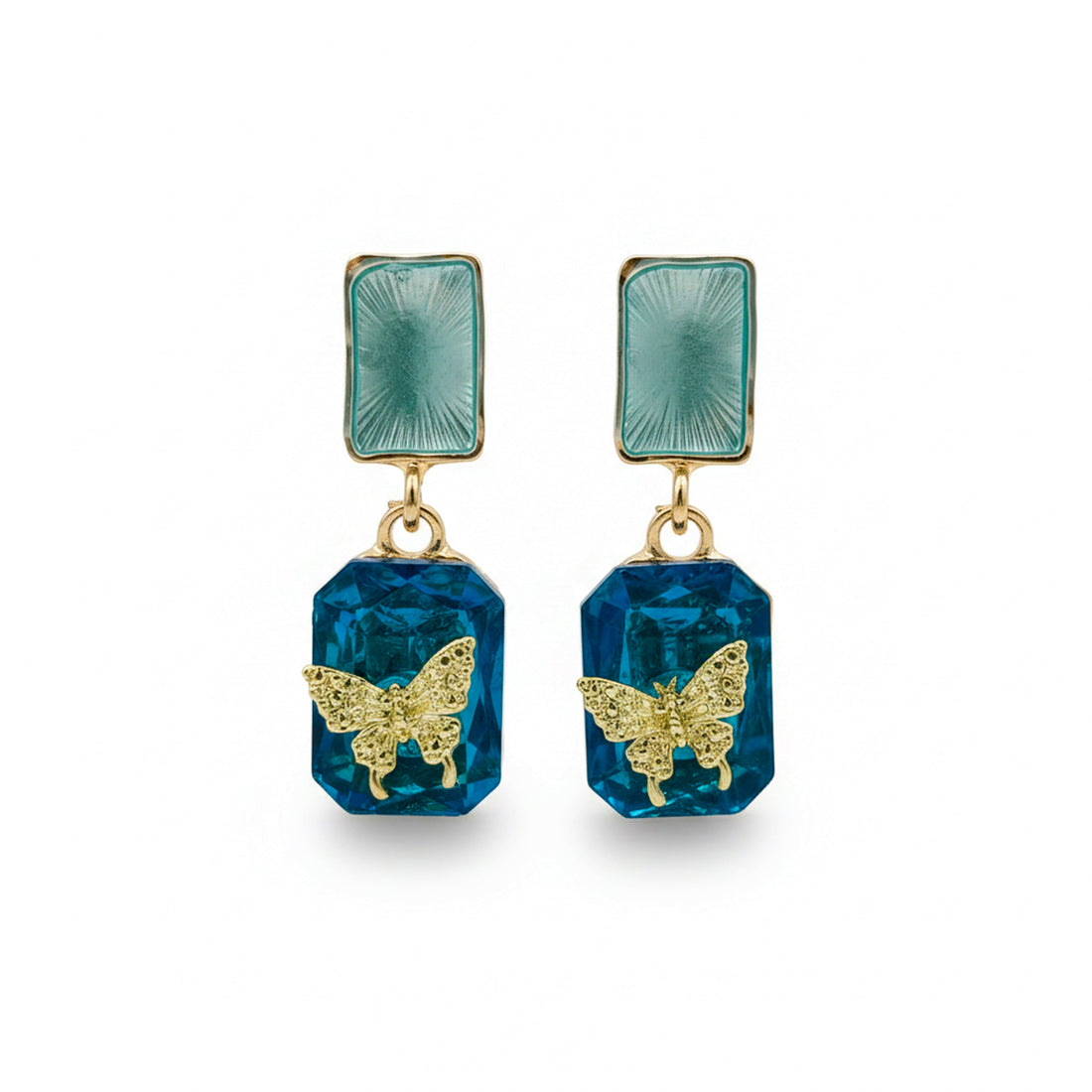 Gold Blue Crystal Stud Earrings for women - Finora Jewels