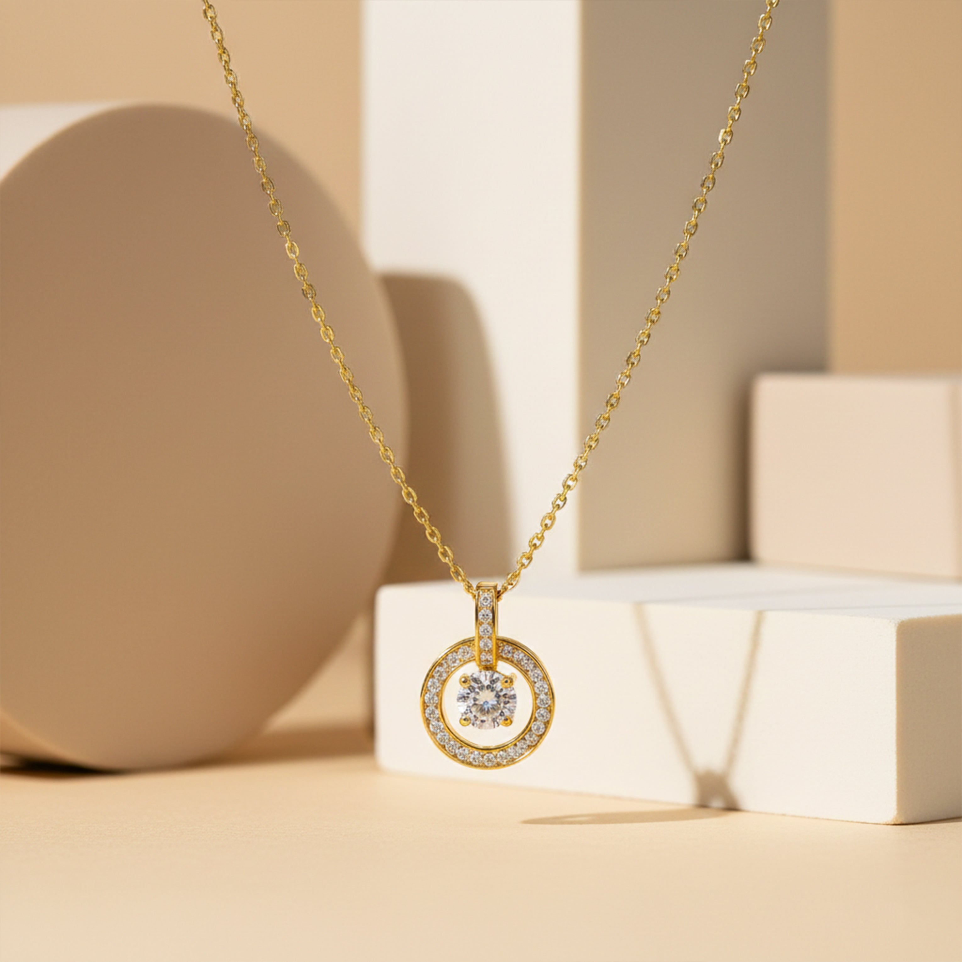 Classic Round Halo CZ Necklace for women in Gold - Finora Jewels