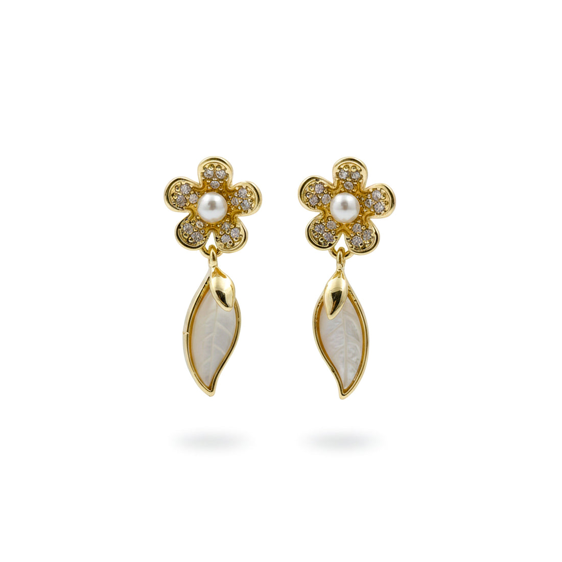Women Stud Earrings Pearl Leaf Gold jewellery - Finora Jewels