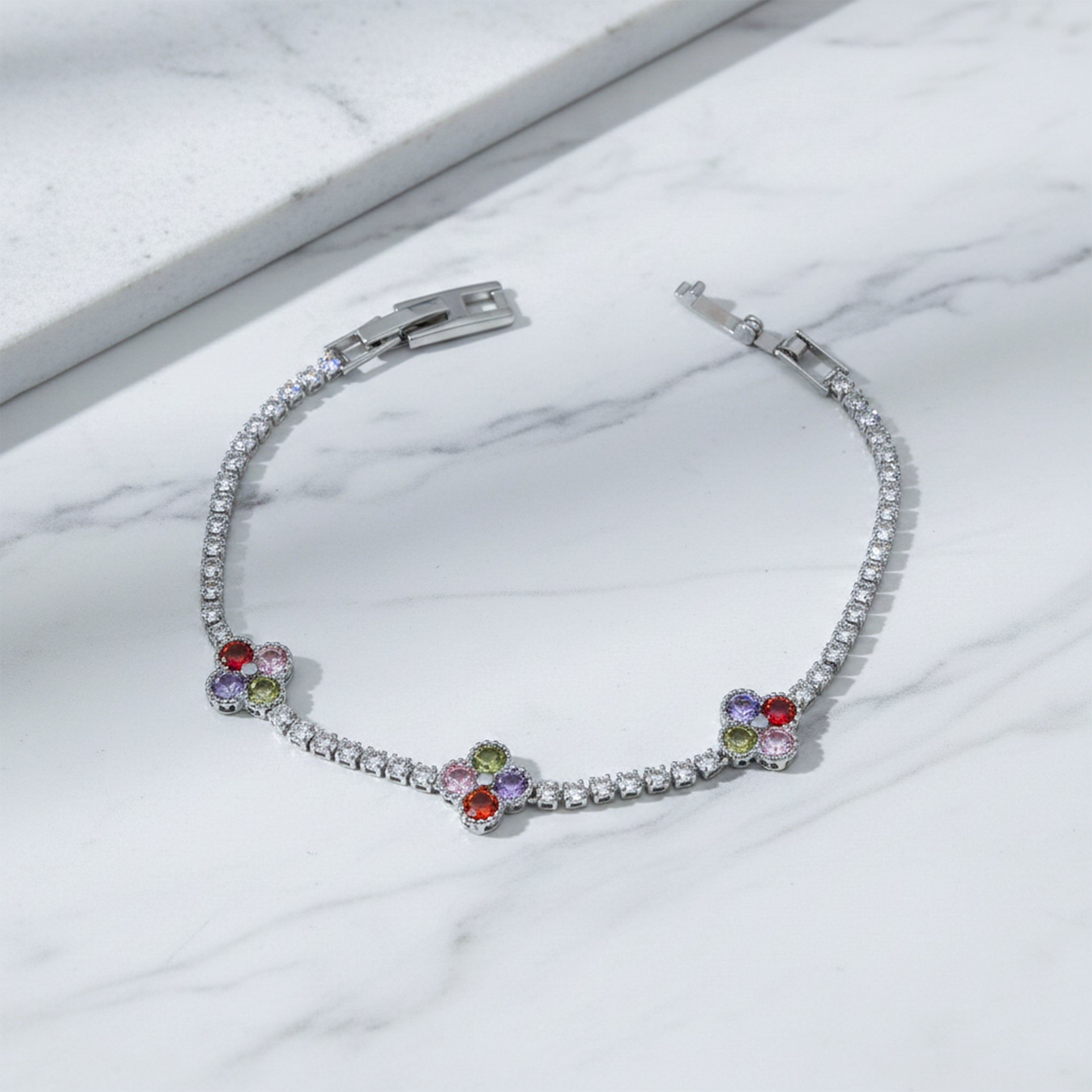 Women Bracelet Multicolor Floral Accent Tennis Silver jewellery - Finora Jewels