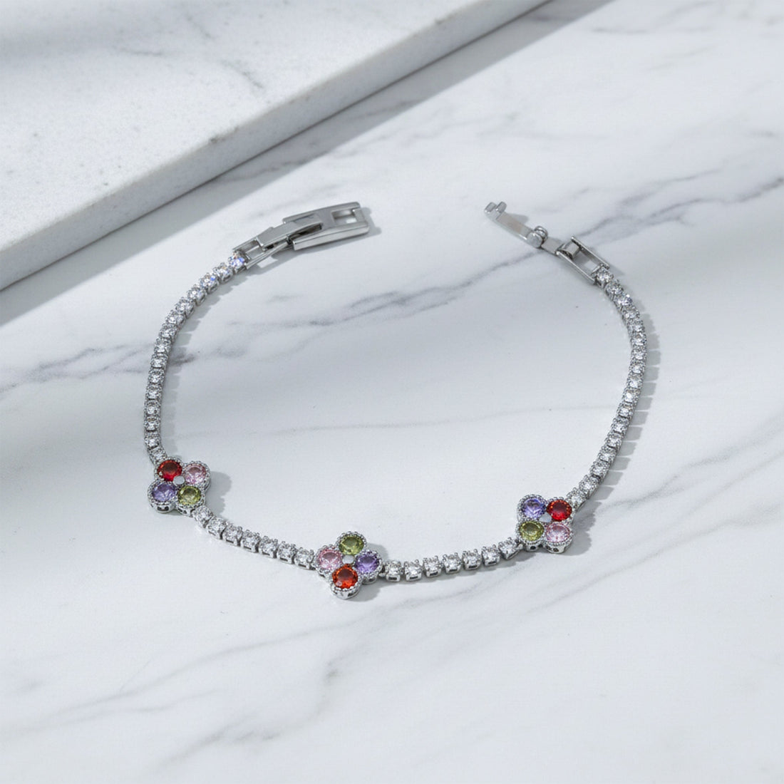 Women Bracelet Multicolor Floral Accent Tennis Silver jewellery - Finora Jewels