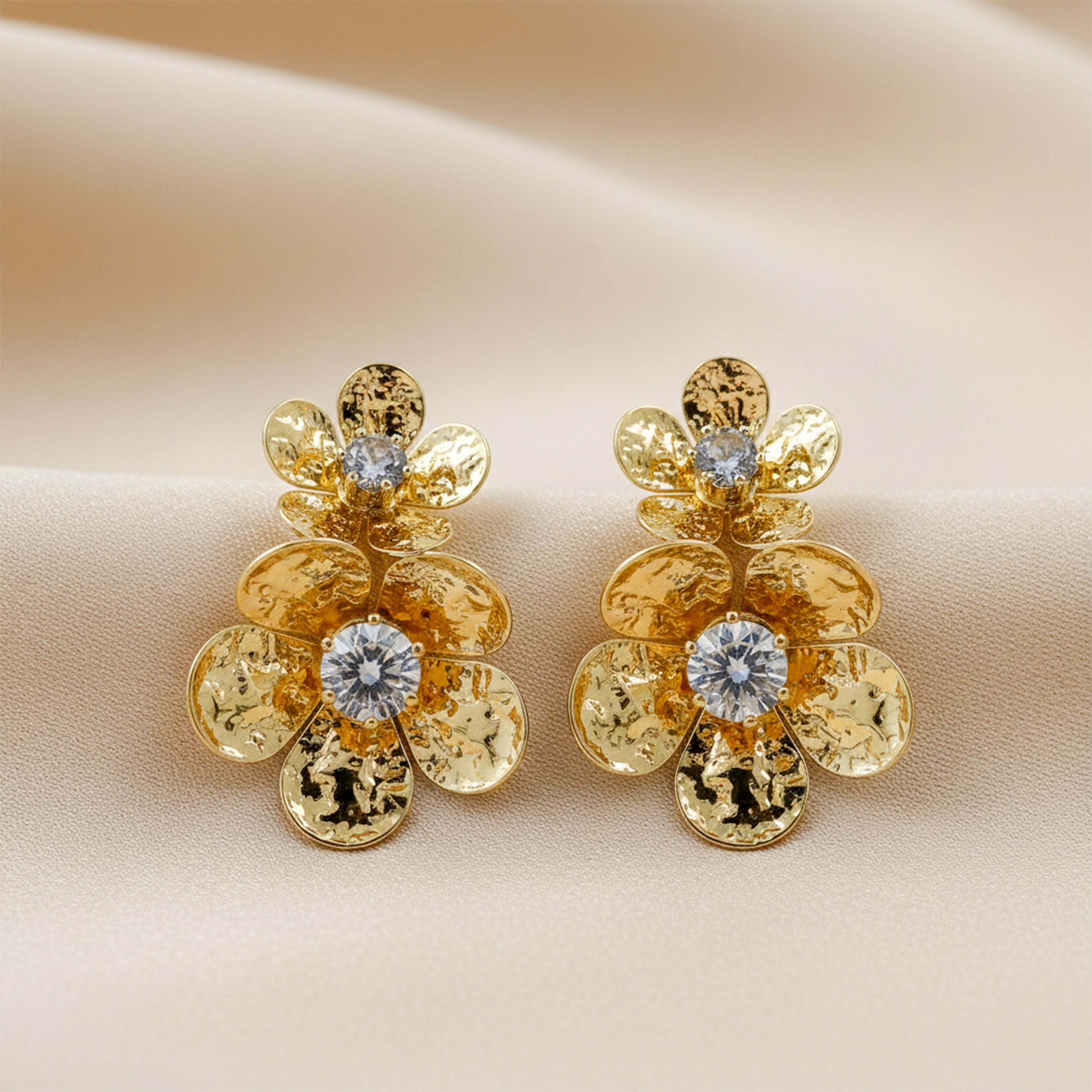 Women Stud Earrings Floral Drop Gold jewellery - Finora Jewels