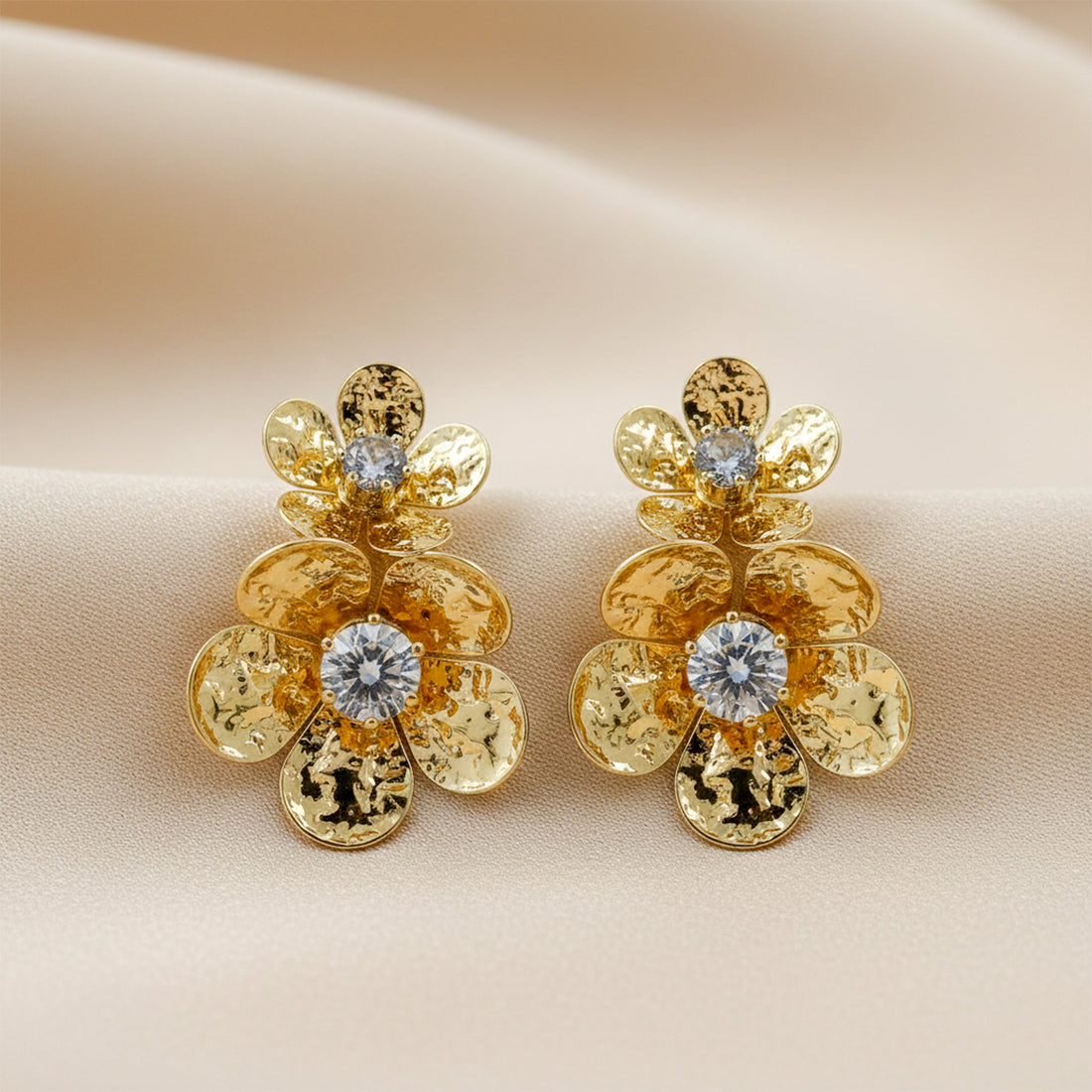 Women Stud Earrings Floral Drop Gold jewellery - Finora Jewels