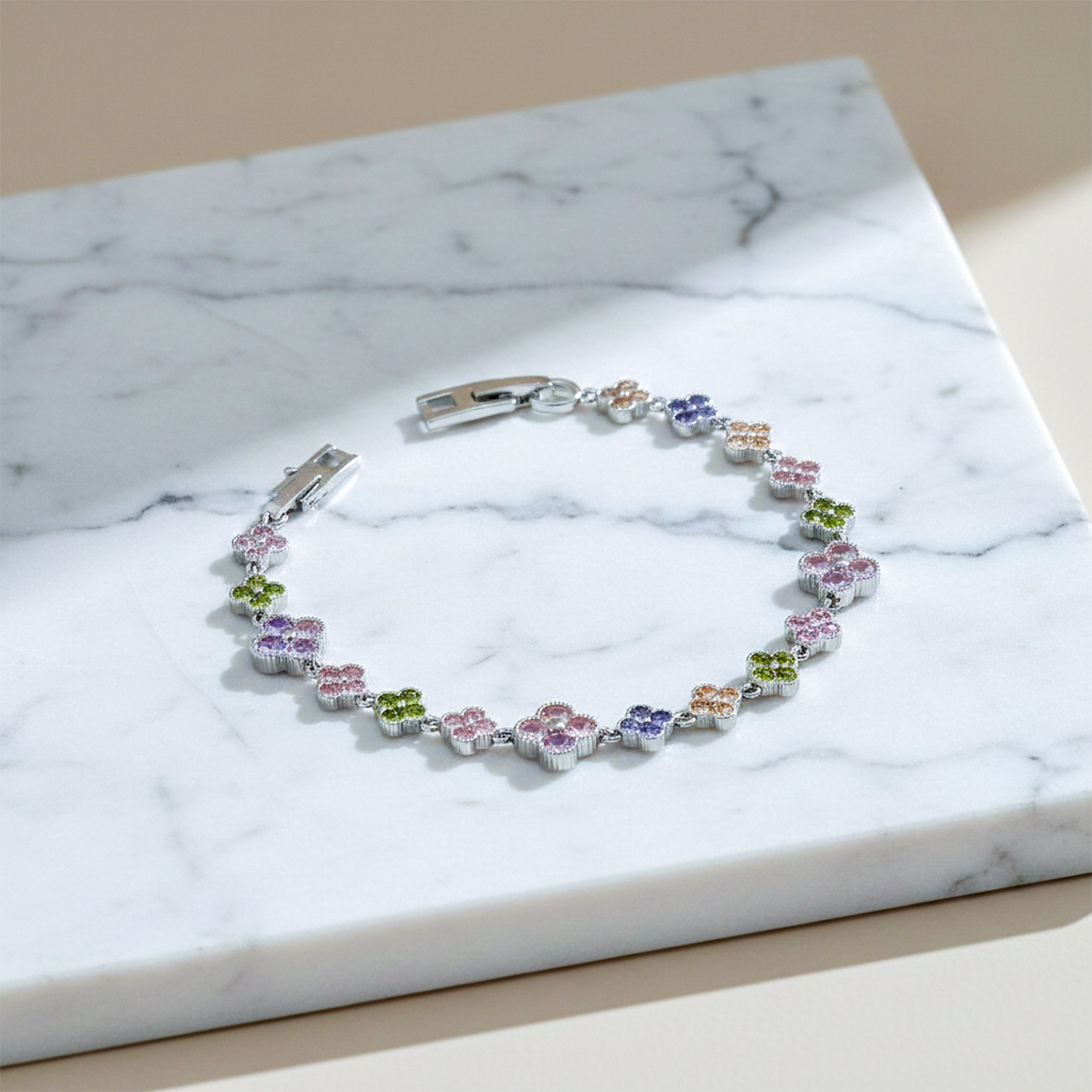 Multicolor Floral Tennis Bracelet for women in Silver - Finora Jewels