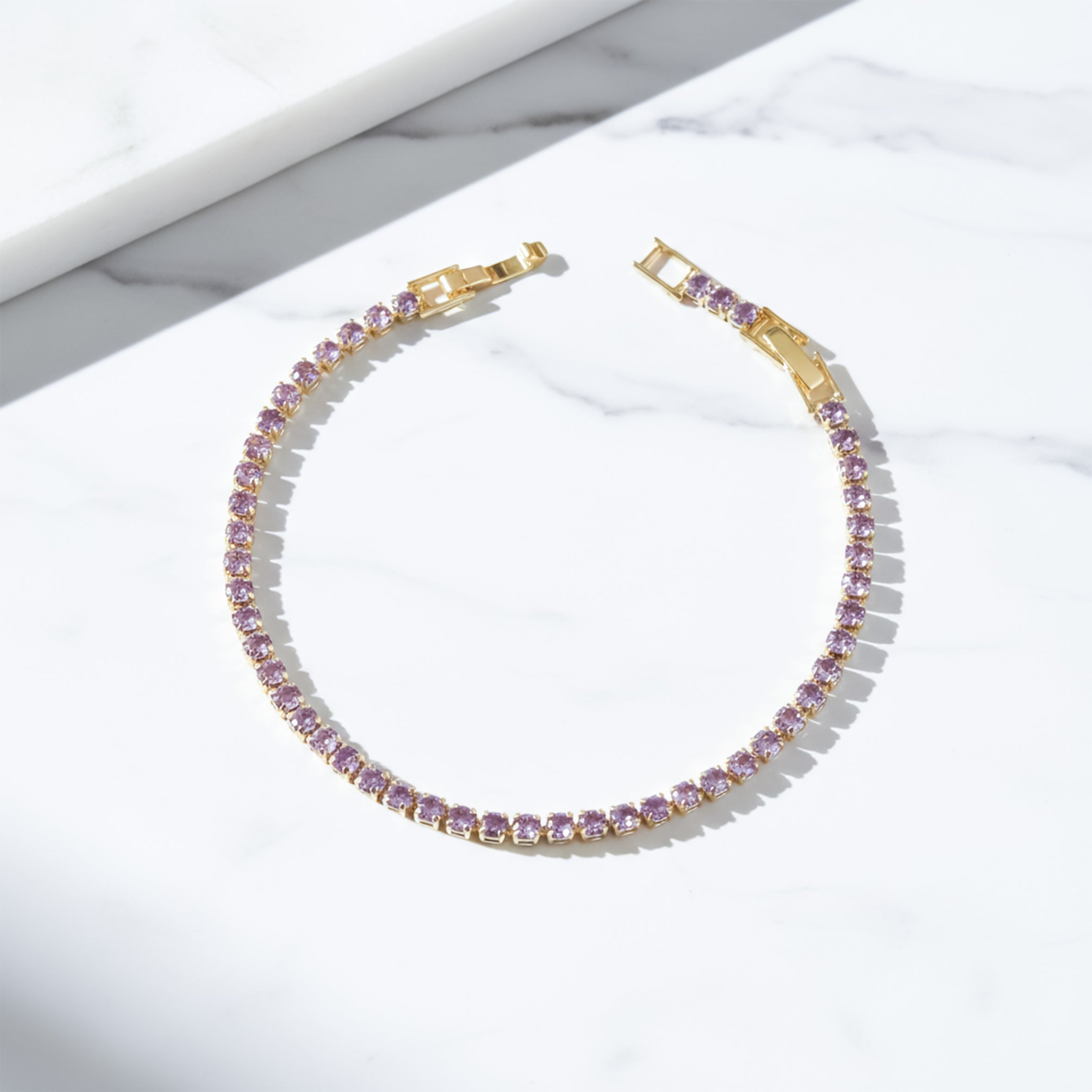 Gold-Toned Lilac Cubic Zirconia Line Kangan GWB -55