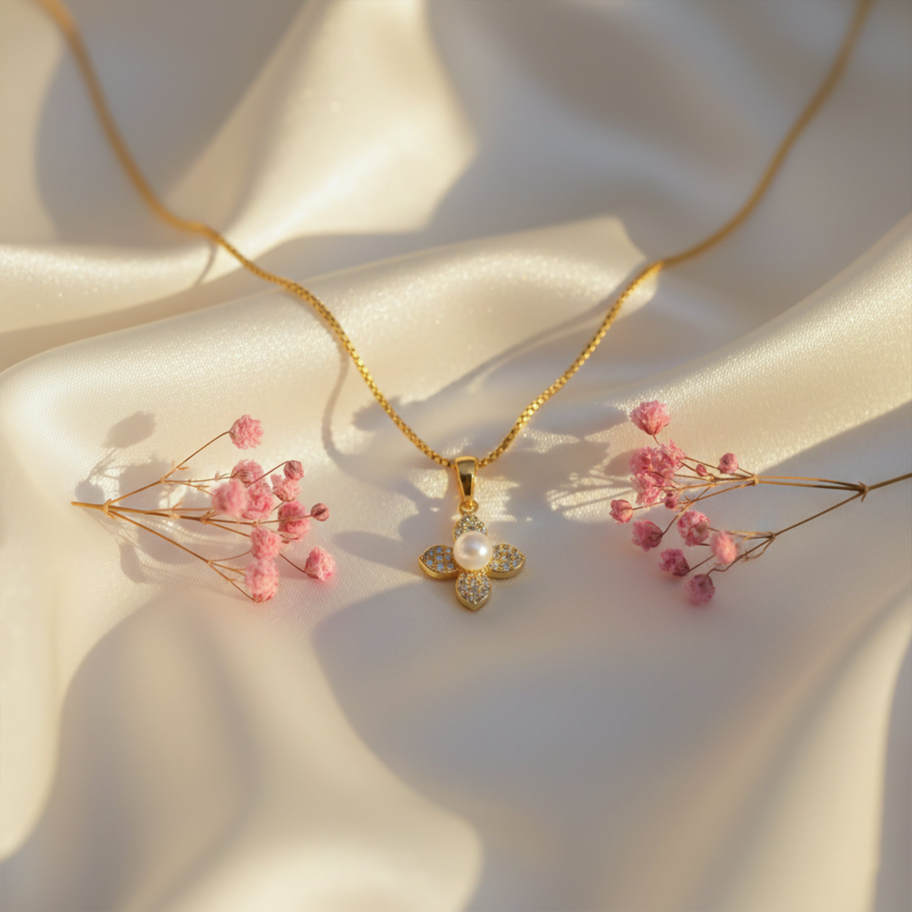 Gold-Toned Moti Foliage Locket Link Set GWN -53