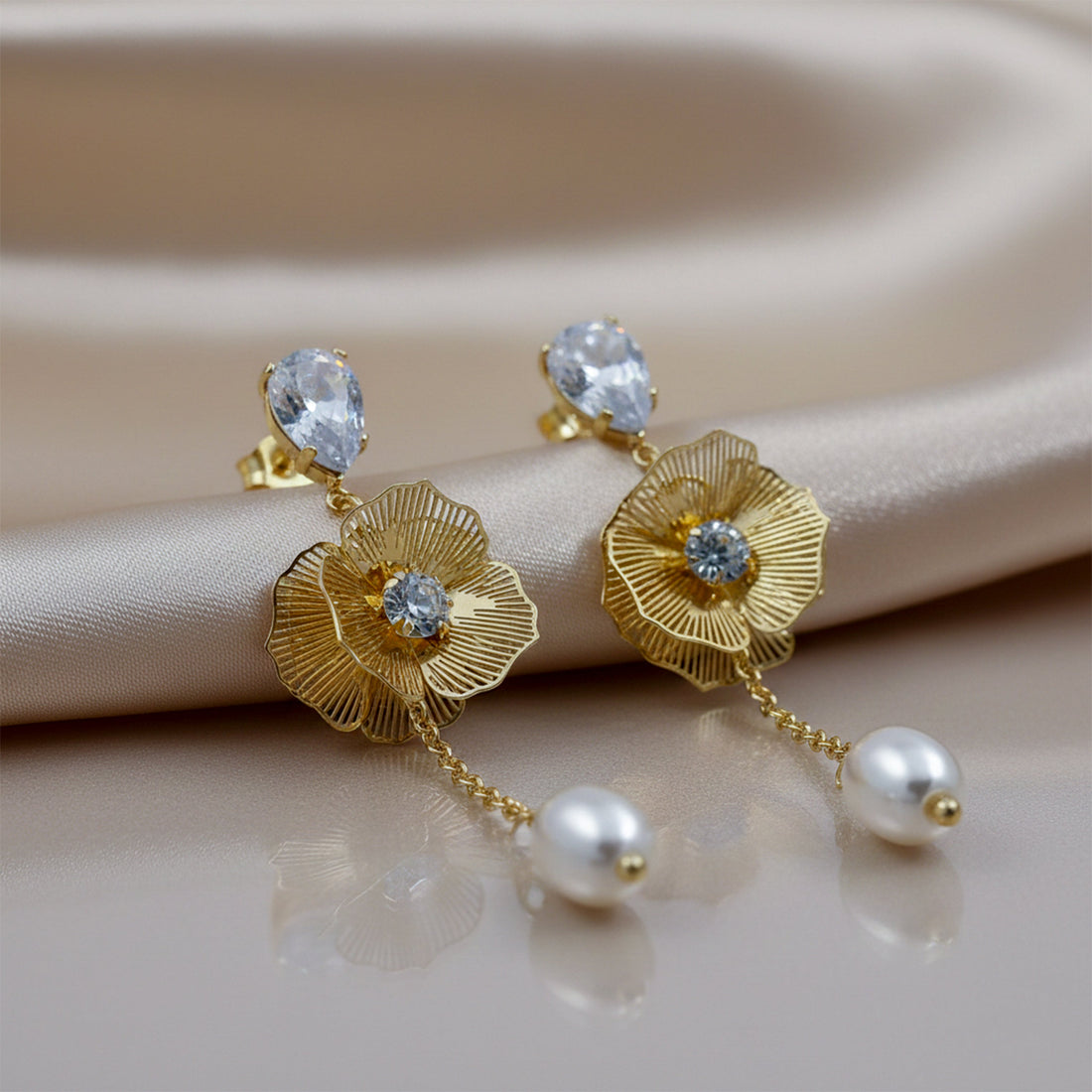 Drop with Crystal & Pearl Accent Stud Earrings for women in Gold - Finora Jewels