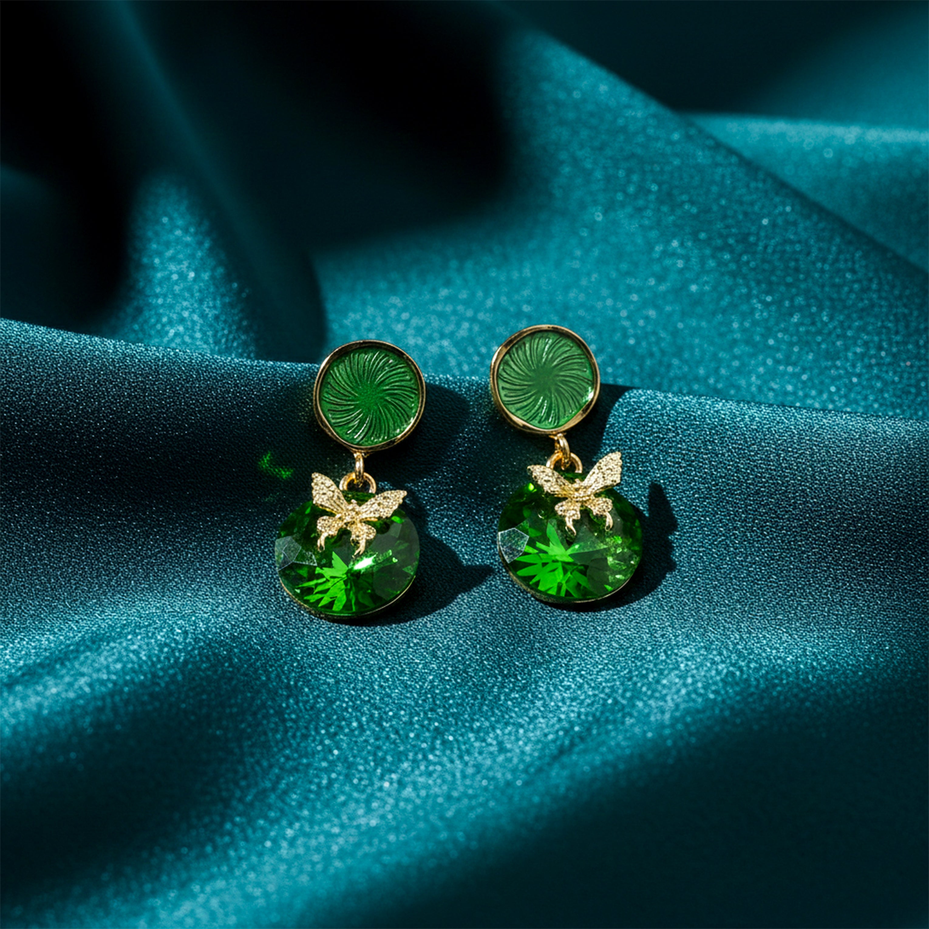 Green Butterfly Stud Earrings for women in Gold - Finora Jewels