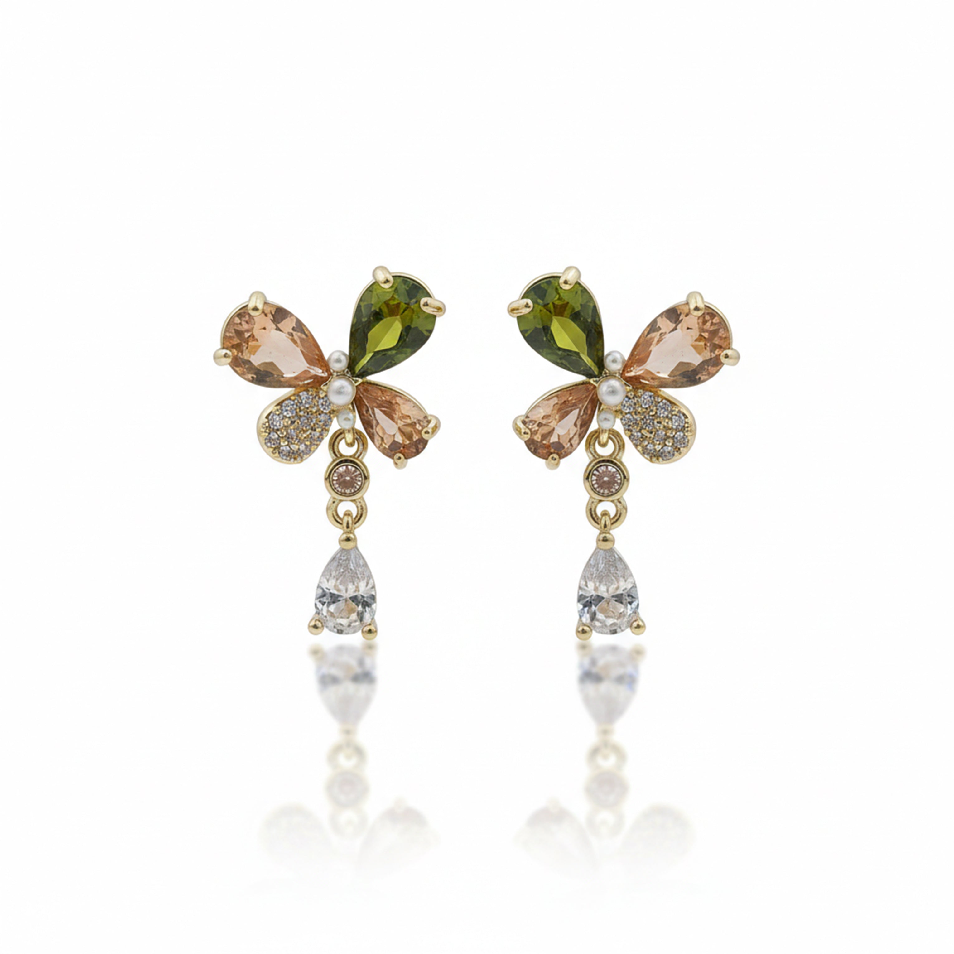 Bloom Cubic Zirconia Dangle Ear Studs GWE -136