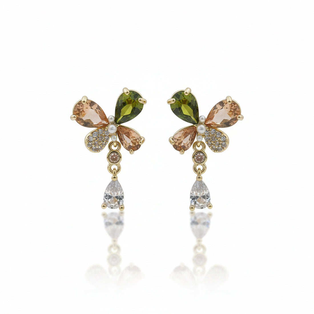 Bloom Cubic Zirconia Dangle Ear Studs GWE -136