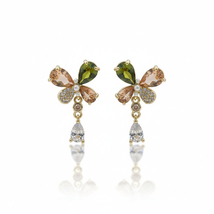 Bloom Cubic Zirconia Dangle Ear Studs GWE -136