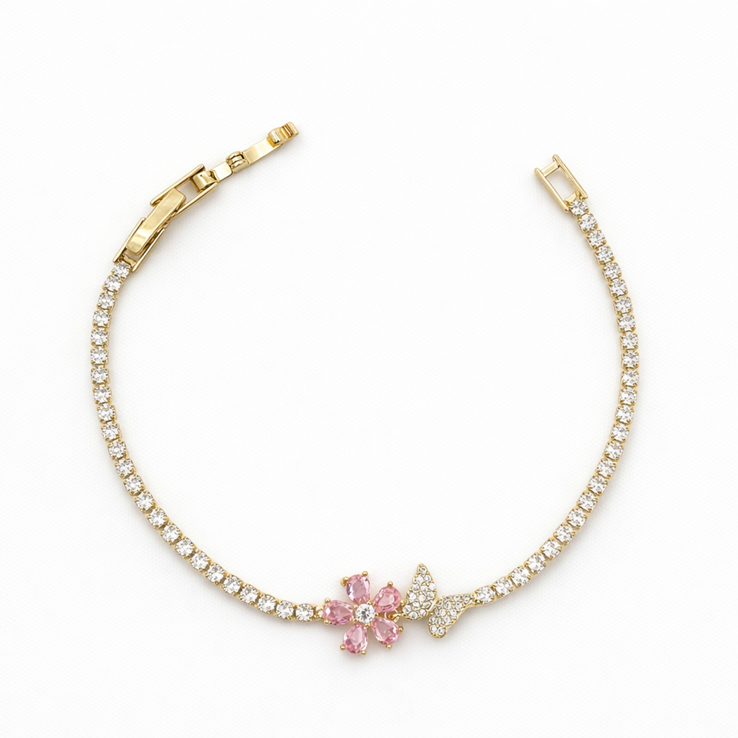 Gold Pink Blossom Butterfly Tennis Bracelet for women - Finora Jewels