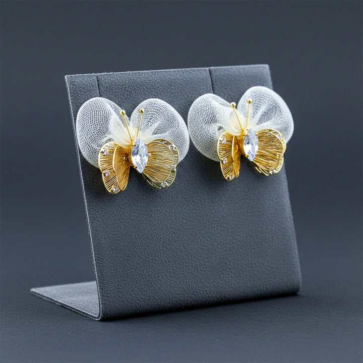 Papillon Mesh Post Ear Studs with Cubic Zirconia Accent GWE -170