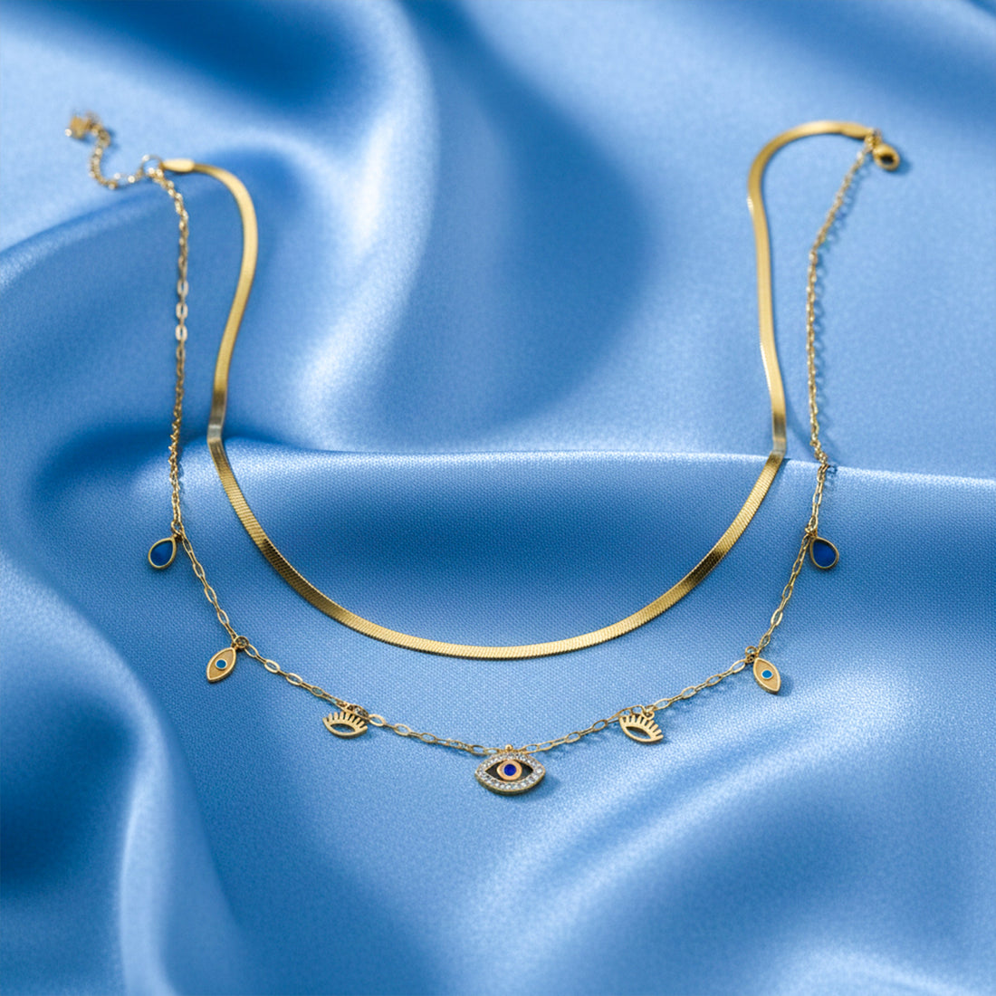 Women Necklace Evil Eye Layered Choker Gold jewellery - Finora Jewels