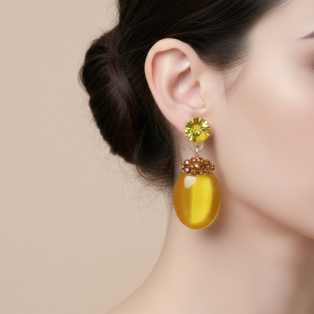 Mustard Yellow Stud Earrings for women in Gold - Finora Jewels