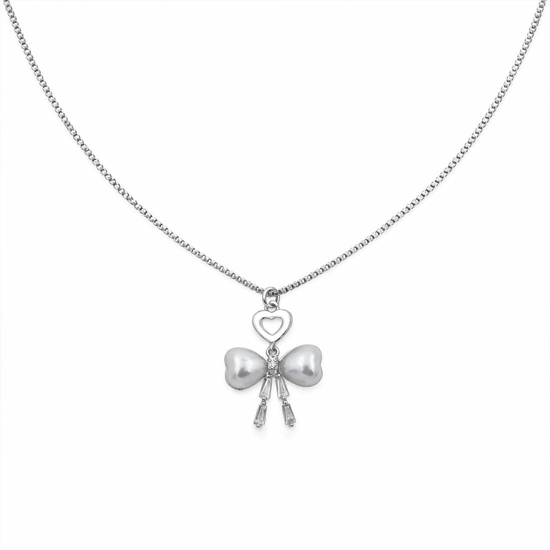Silver Moti Bow Love Locket Link Set GWN -52