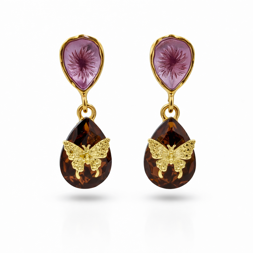 Women Stud Earrings Butterfly Teardrop Gold jewellery - Finora Jewels