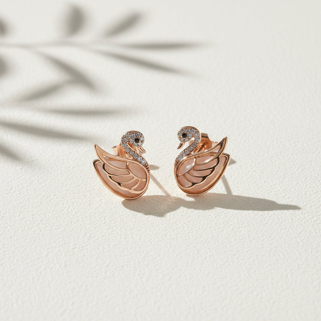 Swan Crystal Stud Stud Earrings for women in Rose Gold - Finora Jewels