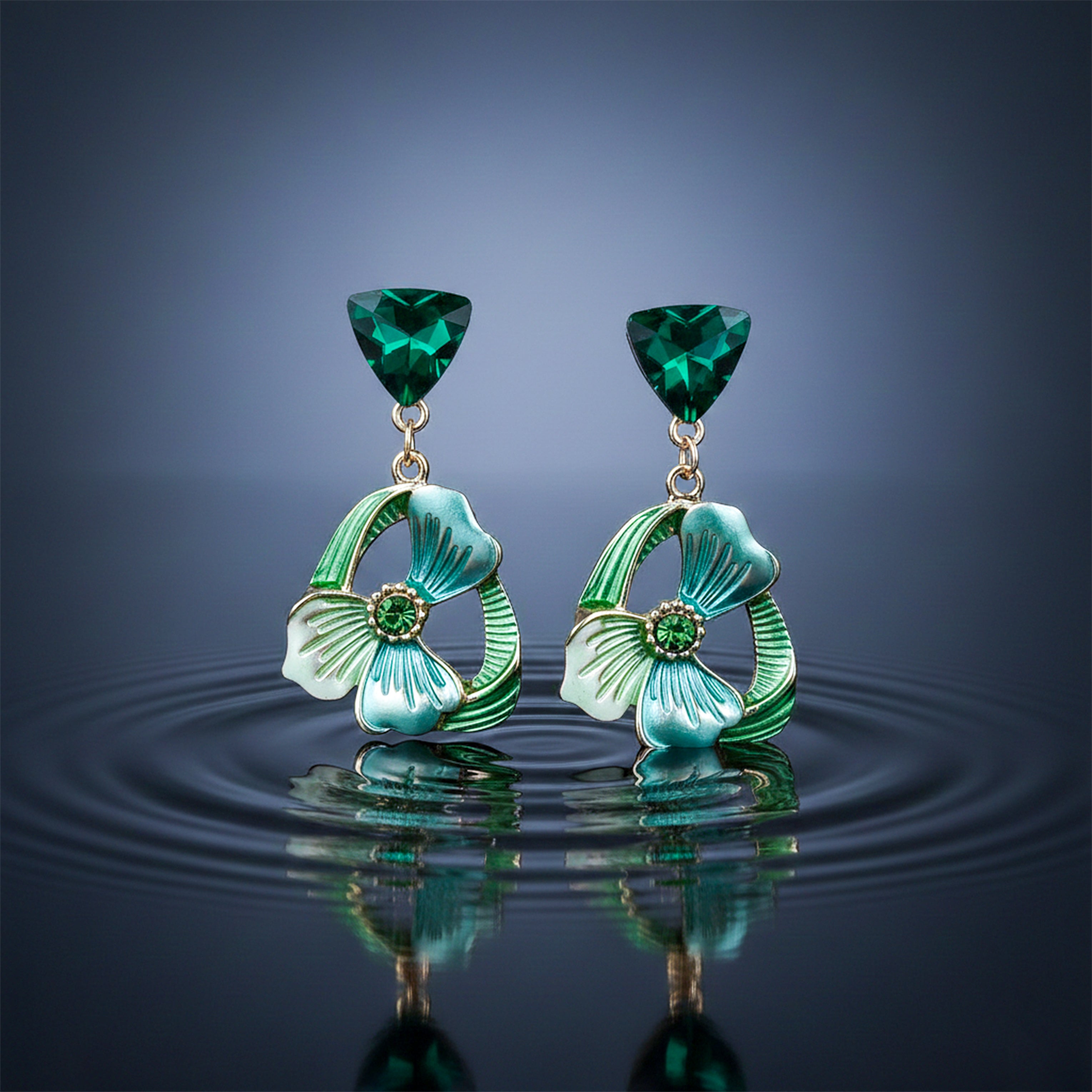 Emerald Floral Drop Stud Earrings for women in Gold - Finora Jewels